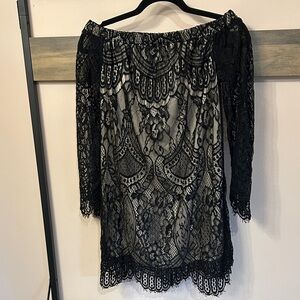 love, Fire Black Lace Mini Dress
